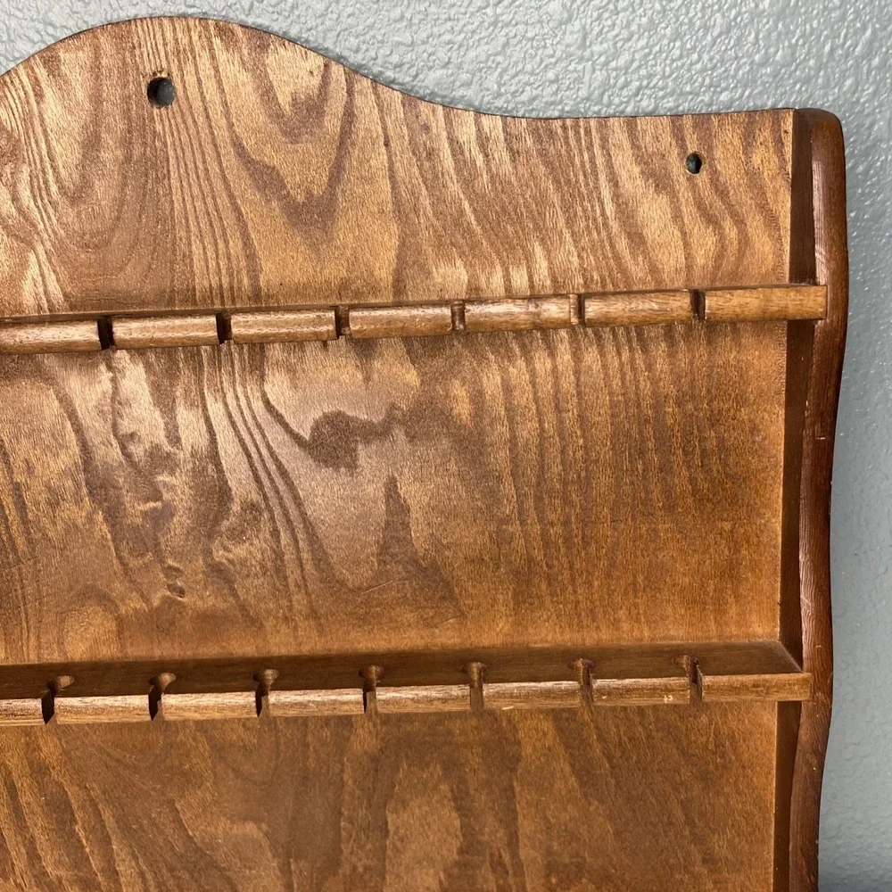 Vintage Wooden Wall Mount Souvenir Spoon Display Rack 15